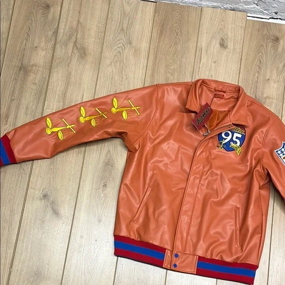 95 Traffikking Leather Varsity Bomber Jacket with Letterman